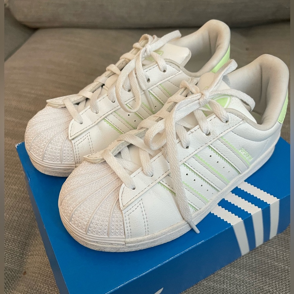 Adidas- SuperstarWhite and Green Sneakers